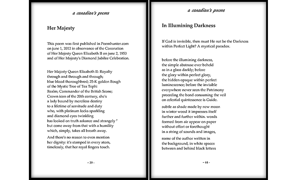 Poetic fragments from 'A Canadian's Poems'.